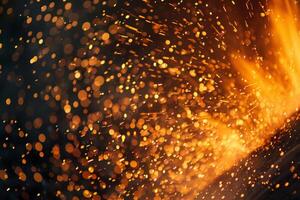 Dynamic nature of sparks and flames erupting from steel foundry capturing the raw energy of metal casting photo