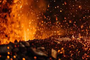 Abstract Experimental forge background Vibrant Nature of sparks and flames bursting from blacksmiths forge capturing the energy and heat of metalworking photo
