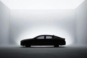 Abstract representation of new sedans silhouette against clean white  ing on simplicity and design lines photo