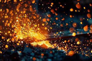 Abstract Nature of Sparks and Flames in the Blacksmiths Forge Background photo