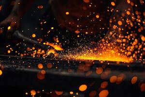 Abstract Experimental Fiery Sparks from Blacksmiths Anvil Background photo