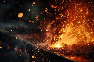 Abstract Experimental Fiery Sparks from Blacksmiths Anvil Background photo