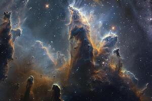 Cosmic Deep Space Pillars of Creation in the Eagle Nebula Towering Columns of Gas and Dust Background photo