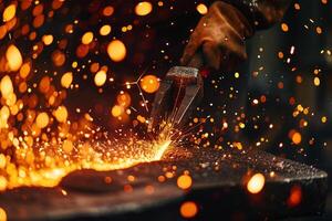 Abstract Experimental Fiery Sparks Flying from Blacksmiths Anvil Background photo