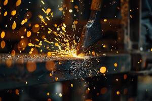 Abstract Experimental Dynamic Nature of Sparks Flying from Blacksmiths Hammer Hitting an Anvil Background photo