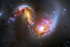 Cosmic Deep Space Antennae Galaxies in Collision Showing Distorted Shapes and Starburst Regions Background photo