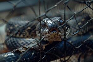 rescued snake shedding its skin in secure enclosure scales shimmering as it undergoes natural process photo