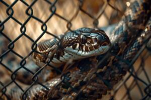 rescued snake shedding its skin in secure enclosure scales shimmering as it undergoes natural process photo