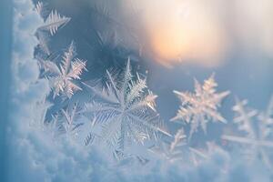 Abstract Frost Patterns on Window Pane with Background photo