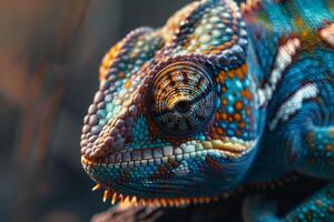 Captivating Nature of patterns on the skin of chameleon blending into its environment with natural background photo