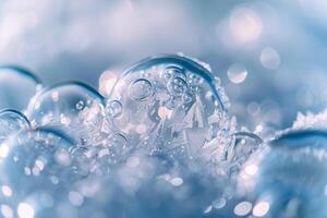 Ethereal Nature of bubbles trapped under frozen lake ice creating intricate patterns with cold nature background photo