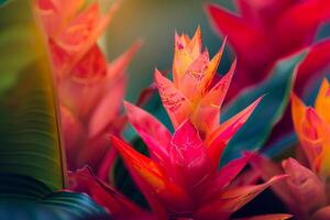 Delicate Vriesesplendens Flaming Sword with bright red bracts nature background photo