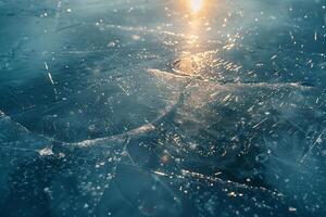 Ethereal Nature Light patterns on the surface of frozen lake reflecting the winter sky nature background photo
