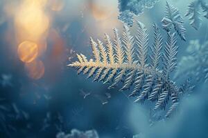 Patterns of Frost on Window Resembling Delicate Fern Leaf nature background photo