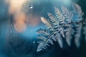 Patterns of Frost on Window Resembling Delicate Fern Leaf nature background photo