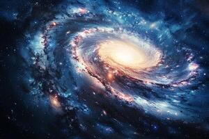 Spiral Galaxy with Swirling Arms and Star Clusters in Deep Space nature background photo