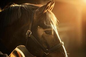 Horse being massaged by skilled equine therapist muscles relaxed and coat gleaming under stable lighting in professional equestrian center photo