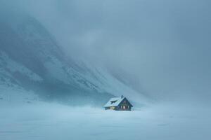Snowstorm Enveloping Lone Cabin in Snowy nature background nature background photo