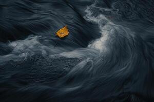 Foreboding Leaf in Turbulent Water Currents nature background photo