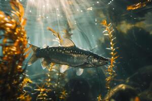 Arctic Char swimming gracefully in crystal clear Arctic stream with nature background photo