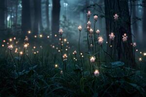 Enchanted Enchanted forest with bioluminescent wildflowers glowing ly in the twilight nature background photo