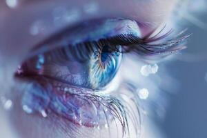 Ethereal Enchanting Nature of fairys eye with delicate wings reflected in the iris  nature background photo