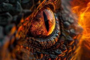 Ethereal Nature of dragons eye with scales and fiery reflections enhancing the mythical aura  nature background photo
