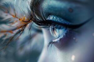 Ethereal Nature of fairys eye with delicate wings reflected in the iris  nature background photo