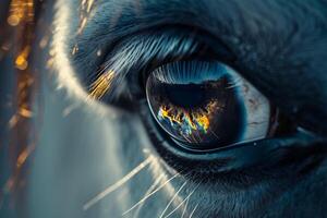Ethereal Nature of unicorns eye with shimmering iris and magical reflections  nature background photo