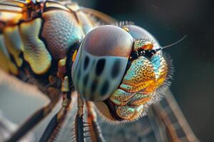 Ethereal Nature of dragonflys compound eye showcasing the intricate mosaic of lenses and iridescence  nature background photo