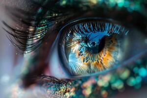 Ethereal Nature of fairys eye with delicate wings reflected in the iris  nature background photo