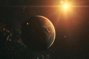 Space Exploration of ProximCentauri b an exoplanet orbiting the closest star to the Sun with potential for liquid water with cosmic nature background photo