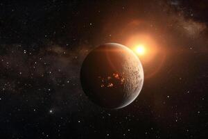 Space Exploration of ProximCentauri b an exoplanet orbiting the closest star to the Sun with potential for liquid water with cosmic nature background photo