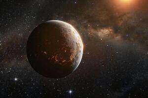 Space Exploration of ProximCentauri b an exoplanet orbiting the closest star to the Sun with potential for liquid water with cosmic nature background photo