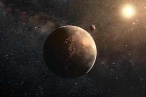 Space Exploration of ProximCentauri b an exoplanet orbiting the closest star to the Sun with potential for liquid water with cosmic nature background photo
