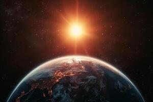 Space Exploration of one of the seven planets orbiting the ultracool dwarf star Trappist 1 with potential for liquid water with cosmic nature background photo
