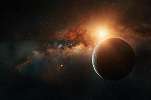 Space Exploration of ProximCentauri b an exoplanet orbiting the closest star to the Sun with potential for liquid water with cosmic nature background photo