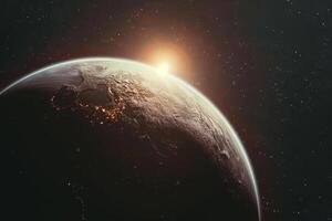 Space Exploration of Planets Orbiting the Ultracool Dwarf Star Trappist 1 with Cosmic nature background photo