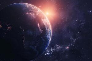 Space Exploration of Planets Orbiting the Ultracool Dwarf Star Trappist 1 with Cosmic nature background photo