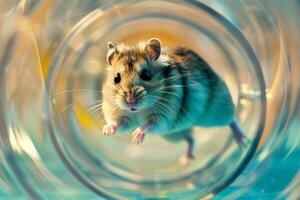 Animal Rescue Hopeful rescued hamster running on wheel in its enclosure tiny paws red with motion as it exercises with determination nature background photo