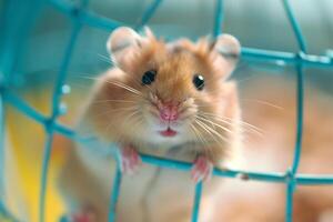 Animal Rescue Hopeful rescued hamster exploring miniature obstacle course in its enclosure whiskers twitching with curiosity nature background photo