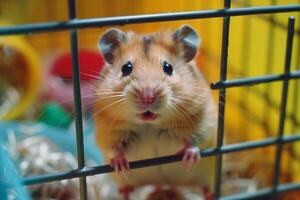 Animal Rescue Hopeful rescued hamster exploring miniature obstacle course in its enclosure whiskers twitching with curiosity nature background photo