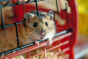 Animal Rescue Hopeful rescued hamster exploring miniature obstacle course in its enclosure whiskers twitching with curiosity nature background photo