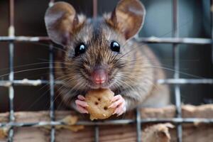 Animal Rescue Hopeful rescued mouse nibbling on treat in specially designed enclosure whiskers twitching with curiosity nature background photo