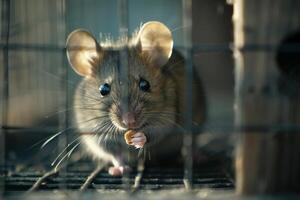 Animal Rescue Hopeful rescued mouse nibbling on treat in specially designed enclosure whiskers twitching with curiosity nature background photo