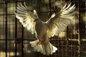 Animal Rescue Hopeful rescued bird spreading its wings in flight aviary feathers catching the sunlight in breathtaking display of freedom nature background photo