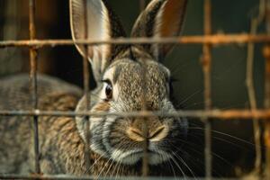 Rescued Rabbit Background Exploring New Tunnel System in Its Enclosure Ears Alert and Whiskers Twitching with Curiosity photo