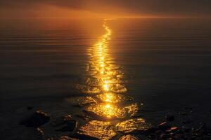 Seascape Sunlight Creating Golden Path on the Calm Surface of Secluded Bay nature background photo