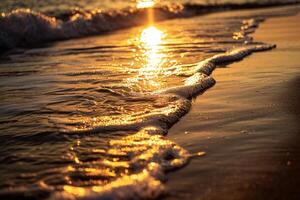 Seascape Sunlight Reflecting Off Gentle Waves on Sandy Beach nature background photo