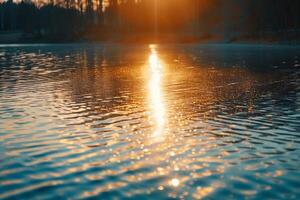 Seascape Sunlight Casting Golden Glow on the Surface of Lake nature background photo